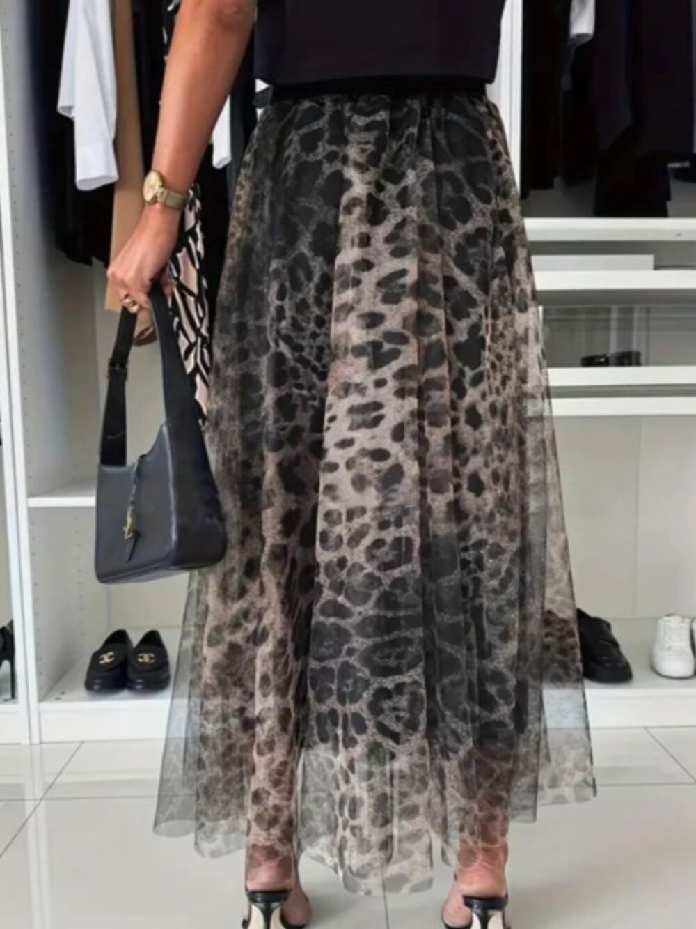 Women's Leopard Print Long Skirt, Elegant Casual Fitted A-Line Skirt